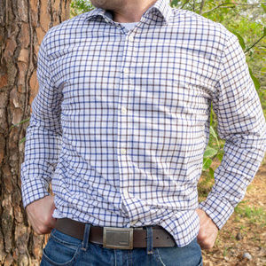 Penguin SLIM Casual Button Down Shirt (blue/brown)